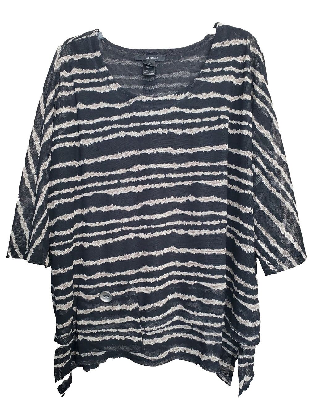 Ali Miles Mesh Semi-Sheer Button Back Lined Artsy Stripe Tunic Size 1X